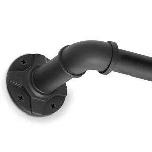 Industrial Curtain Rods for Windows 32 to 144 Inches - 1" Heavy Duty Blackout Wrap Around Drapery Rod, Window Mounted, Adjustable Black Metal Pipe Rod for Indoor/Outdoor, Patio, Farmhouse, Curtain Rod Bracket