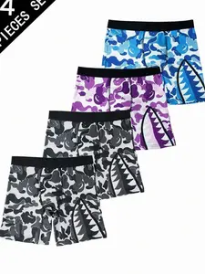 Men's Camouflage Boxer Briefs, Quick-Dry Sports Underwear, Long Boxer Shorts, 4 Pack
