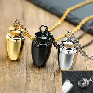 Stainless Steel Earthen Jar Memorial Cremation Urn Pendant Necklace