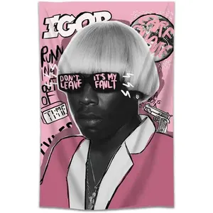 Tapestry Flag Rapper Singer Tapestry Hanging Living Room Bedroom Dorm Aesthetic Decor 60x40 Inch Pink Design