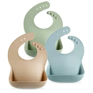 3 Silicone Baby Bibs Waterproof, Soft, Unisex, 10-72 Months (Brown/Blue/Green)