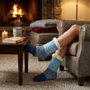 Women's Non-Slip Fuzzy Fluffy Thick Warm Cabin Cozy Comfy Soft Fleece Home Grips Slipper Socks - Perfect for Indoor Wear Comfortable Warmth Winter House Socks Anti-Skid Sole Cozy Home Footwear Ladies Socks