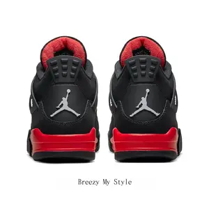 Black & Red Color Block Suede & Mesh Mid-Top Sneakers, Retro Air Cushion Shock-Absorbing Wear-Resistant Casual Basketball Shoes