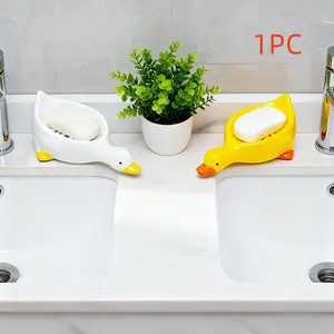 Cute Duck Design Soap Tray, 1 Count Self-draining Soap Dish, Plastic Rectangular Soap Holder, Soap Saver for Easy Cleaning and Bathroom Storage, Bathroom Accessories