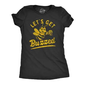 Womens Lets Get Buzzed T Shirt Funny Wasted Drinking Honey Bee Joke Tee for Ladies Funny Womens T Shirts Cute Vintage Fashion Casual Ladies T-Shirt Gift Sarcastic Tops for Women Funny Drinking Top Women's Black -