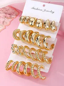 Various Designs Golden Hoop Earrings, Earring Stacking Set, Fashion Jewelry for Party, Daily Clothing Decor, Trendy All-match & Exquisite Jewelry for Birthday Gift, Versatile Earrings, Hoop Earring Sets, Fashionable Jewelry