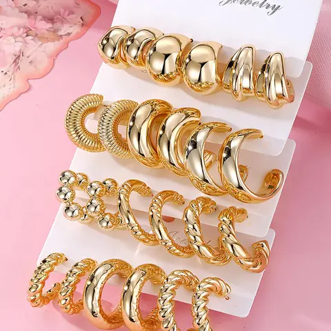 Various Designs Golden Hoop Earrings, Earring Stacking Set, Fashion Jewelry for Party, Daily Clothing Decor, All-match Jewelry for Birthday Gift, Fashionable Jewelry Accessories, Trendy Jewelry, Earring Pack, Earrings Hoops