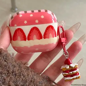 Sweet Strawberry Stars Pendant Cake IMD Earphone Case For AirPods Series Wireless Charging Compatible Soft Anti-Scratch Protective Cover Shockproof Lightweight And Easy To Install