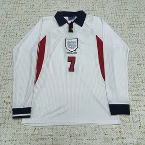 1998 World Cup England No.7 Beckham Retro Long Sleeves Soccer Jersey