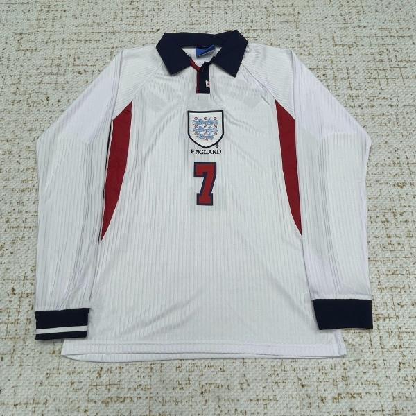 1998 World Cup England No.7 Beckham Retro Long Sleeves Socce