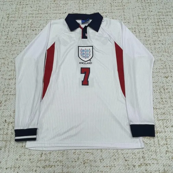 1998 World Cup England No.7 Beckham Retro Long Sleeves Socce