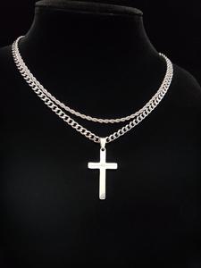 cross pendant design & cuban chain inclusion necklace set for men & women, stackable cuban link, stainless steel jewelry for party, daily clothing decor, exquisite jewelry for birthday gift, multilayer cross necklace, fashionable accessory