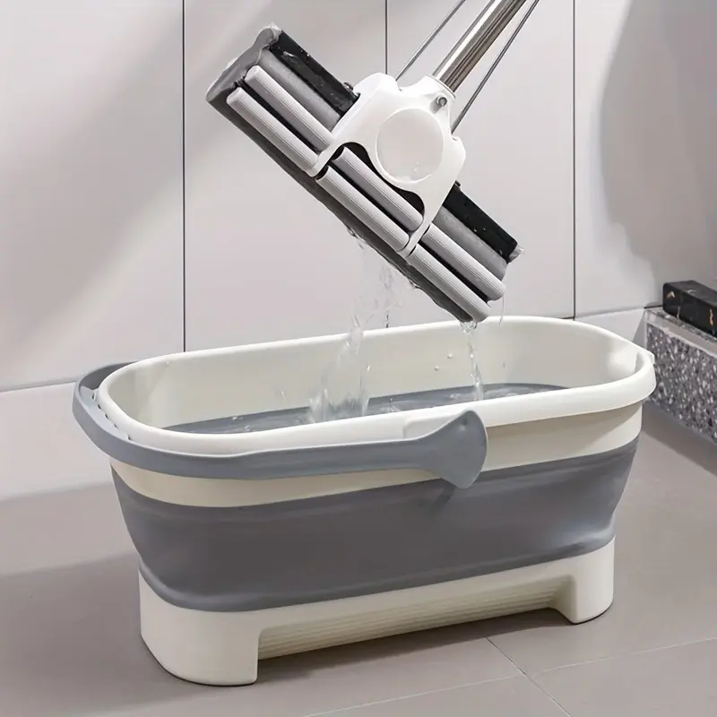 1pc Rectangular Mop Bucket Single Bucket Folding Water Bucket Household Portable Storage Water Large Capacity Mop Bucket Squeezing Water Bucket