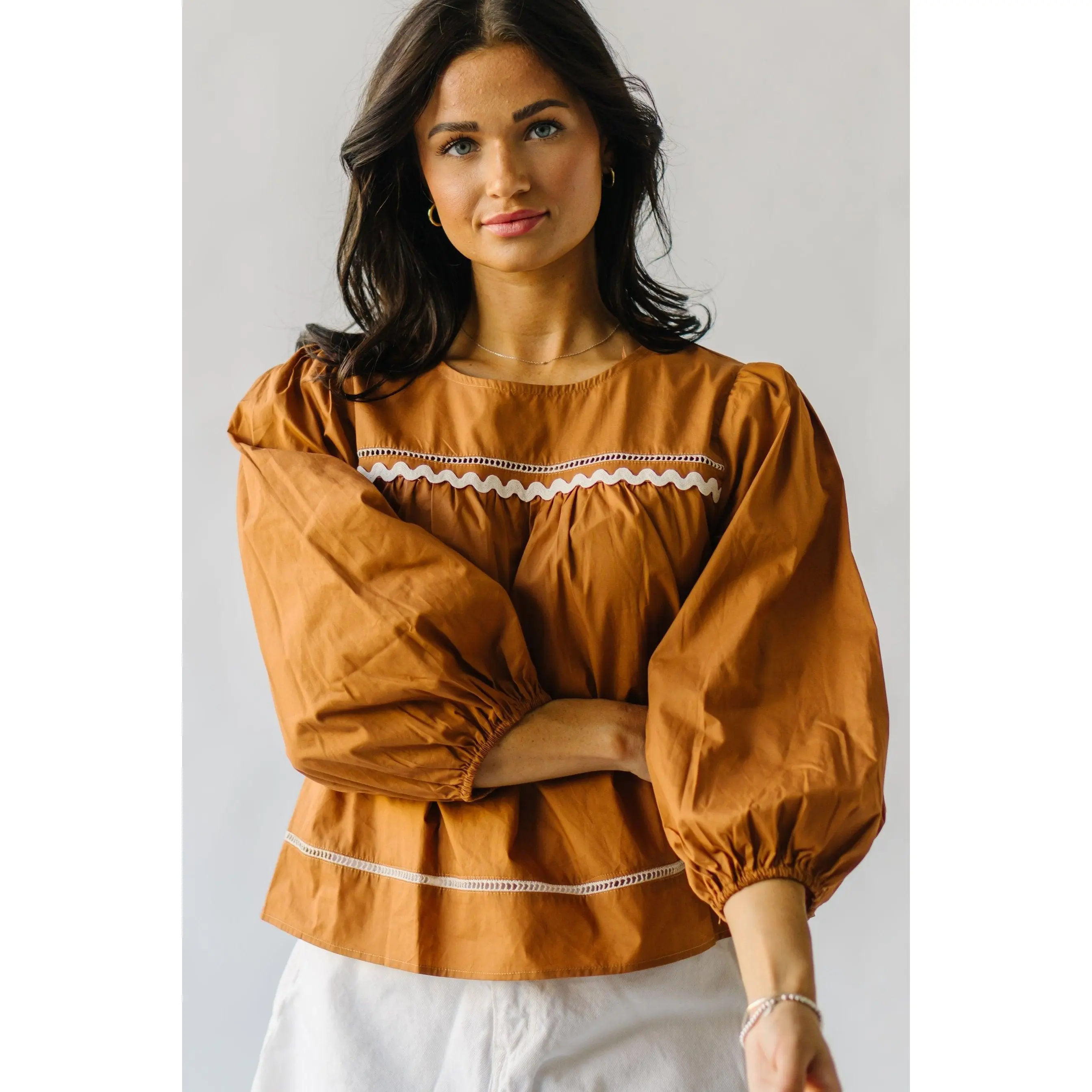 The Parrino Puff Sleeve Blouse in Camel
