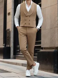 Men's 2-Piece Double-Breasted Suit Vest Set, Includes Vest and Pants, British Classic Style Slim Fit Business Casual Formal Wear, Perfect for Dates and Parties