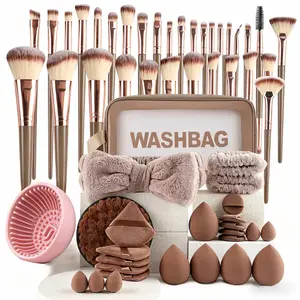 56-Piece Makeup Brush Set, Includes 30 Brushes, 10 Sponges, 10 Powder Puffs, Soft Synthetic Bristles, Ideal for Beginners and Travel