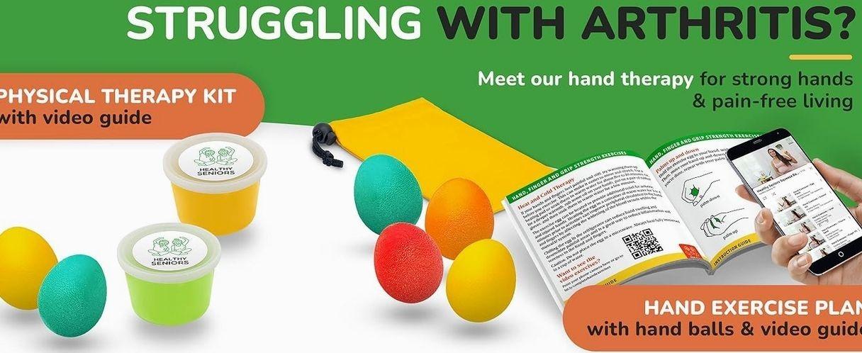 Squeeze Balls for Hand Therapy - Set of 4-Hand Exercise Balls for Arthritis & Carpal Tunnel - Stress Ball for Adults Therapy with Printed Guide Book and Videos
