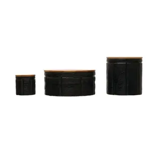 Black Stoneware Canister + Bamboo Lid