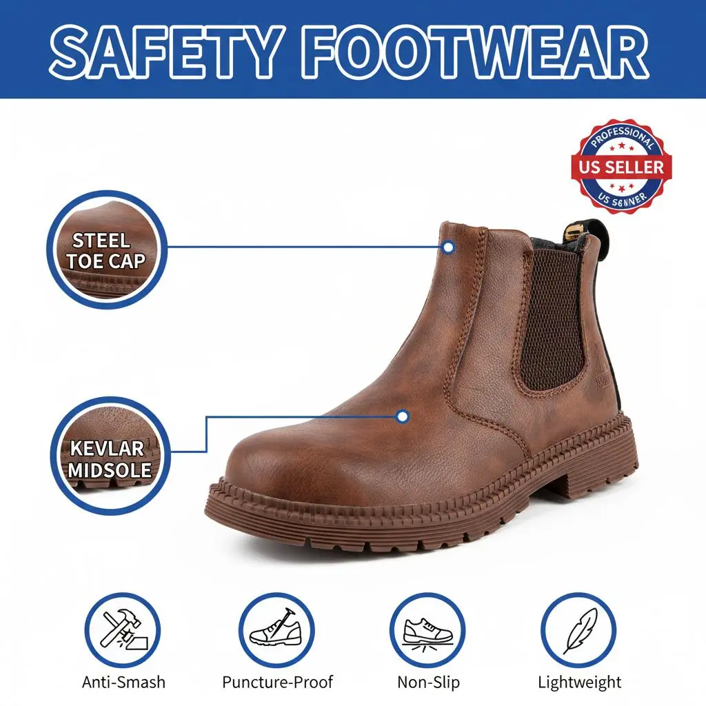 Unisex Synthetic Round Toe Slip-On Work Boot - Chic, Indestructible, Puncture-Resistant, Orthopedic, Anti-Slip, Durable, Comfortable, Water-Resistant, All-Season Outdoor Work Shoes for Logistics Drivers, Kitchen Workers
