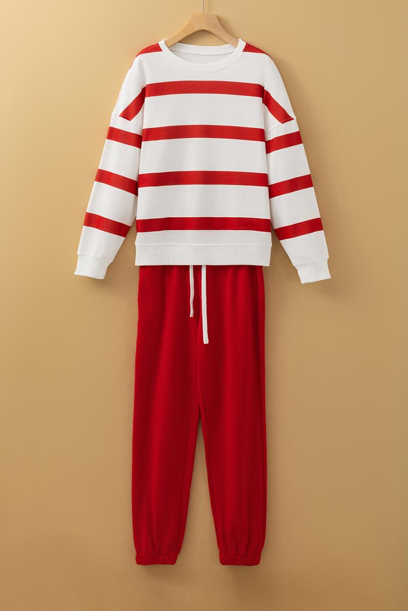Mntaor Women's Striped Two Piece Outfit Long Sleeve Drop Shoulder Pullover Tops & Jogger Pants Sets Casual Style Comfortable Everyday Wear,Winteroutfit Mntaor Women's Striped Two Piece Outfit Long Sleeve Drop Shoulder Pullover Tops & Jogger Pants Sets Casual Style Comfortable Everyday Wear,Winteroutfit