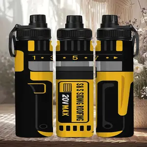 1pc 20oz Stainless Steel Thermos Mug, American-Style Portable Sports Mug with Dewalt Theme, featuring a handle and leak-proof lid. Suitable for outdoor camping, indoor fitness, and as a personalized birthday/holiday gift