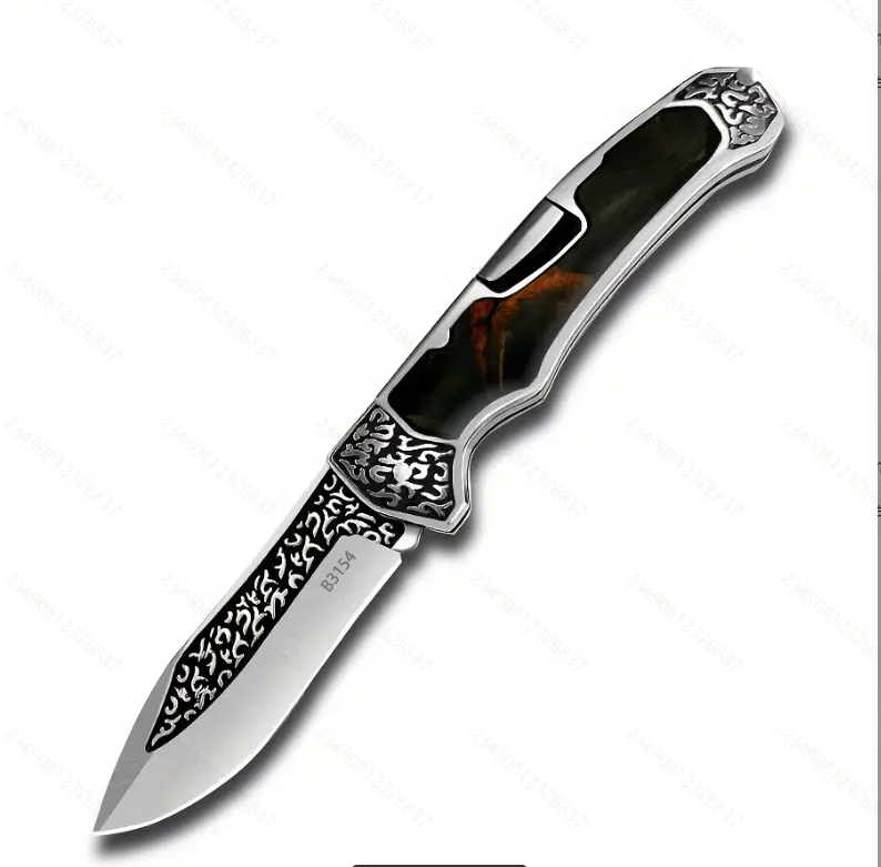 3.5-in Stainless Steel Kitchen Knife - Damascus Pattern Blade, Lightweight Knives for Kitchen & Camping Use, Ideal Gift for Friends, Stainless Steel Knives