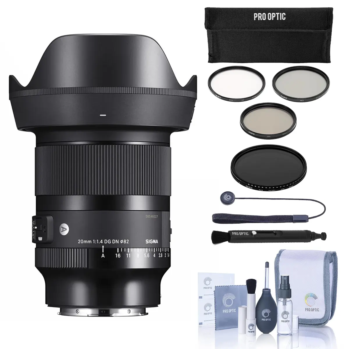 Sigma 20mm f/1.4 DG DN Art Lens for L Mount Bundle with 82mm Filter Kit, 82mm VND Filter, Lens Cleaner, Cleaning Kit, Lens Cap Tether