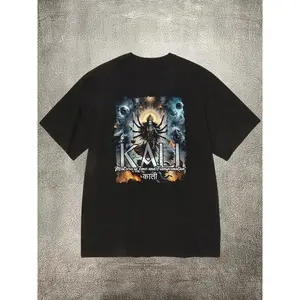 S-3XLMen's Black 200g Cotton Crew - Neck Short - Sleeve T - Shirt with Kali Goddess Theme Heat - Transfer Print