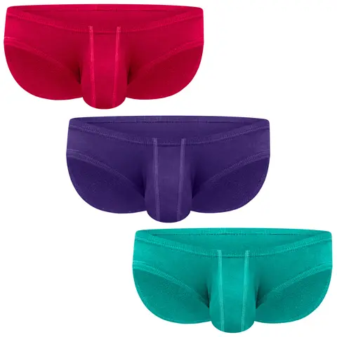 Men's 95% Super Soft Modal Low-Rise Bikini Briefs 3-Pack (Emerald, Purple, Red) - 5XL, Spandex-Blended Fabric, Breathable, Lightweight, Stylish Plain Athletic Men's Underwear, Won’t Ride Up, Cold Wash Compatible, Mensfashion
