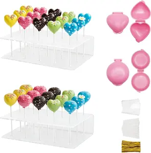 304 Pcs Cake-Making Kits, Cake Pop Mold, 2 Pcs Spherical and Shaped Molds, 2 Pcs 15-Hole Display Stands, 100 Pcs 5.91 Inches Sticks, 100 Pcs Wrapping Papers and Gold Twist Ties
