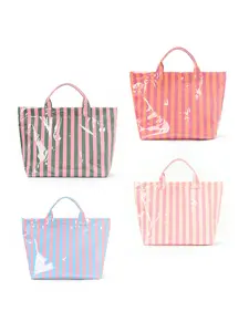 Striped Tote Bag High-Value Lightweight Handbag Commuter Large Capacity Portable Travel Shoulder Bag, Casual Style Fashionable Tote Bag All Seasons Beach Tote