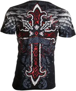 Archaic Affliction Men's T-Shirt RED FLAG Cross Wings Biker Black S-5XL Crewneck Cotton