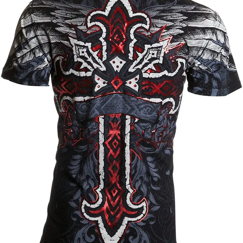 Archaic Affliction Men's T-Shirt RED FLAG Cross Wings Biker Black S-5XL