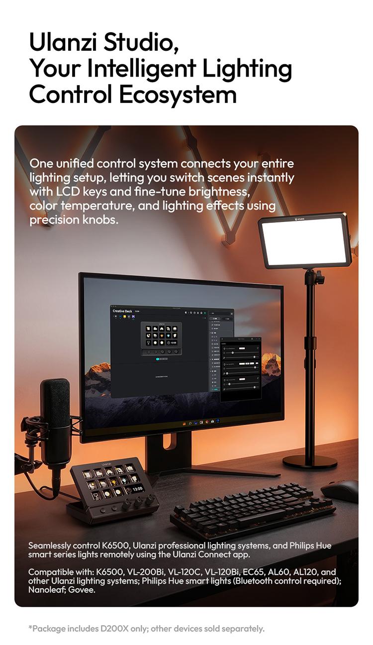 ULANZI D200X Stream Controller with 3 Knobs, 14 Customizable LCD Keys Macro Keyboard, 8-in-1 USB-C Hub Docking Station with 4K HDMI Content Creator Equipment for OBS/Video Editing/Photography/PC