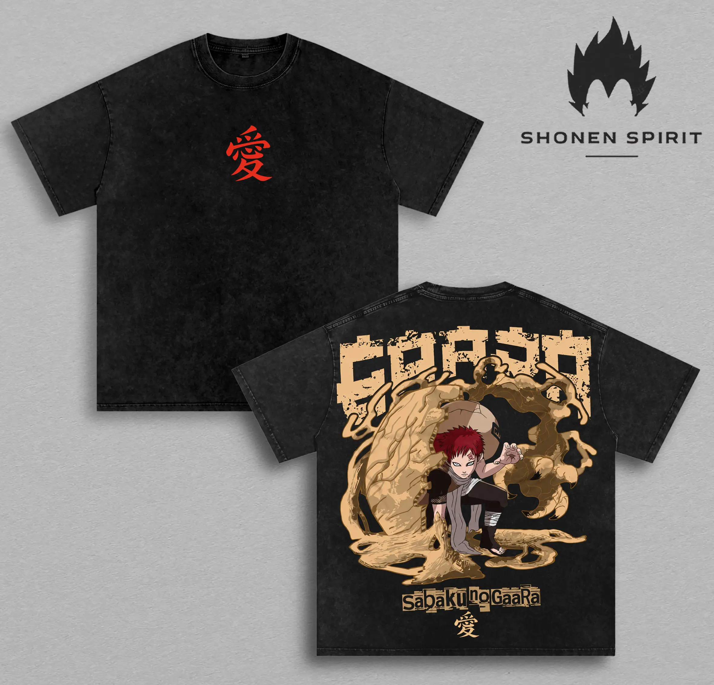 Gaara of the Sand Vintage Washed T-Shirt | Naruto Shippuden Kazekage Graphic Tee | Sabaku no Gaara Sand Style Anime Oversized Heavyweight Cotton Shirt | Manga Streetwear Unisex Gift For Naruto Fans