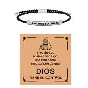 Christian Inspirational Stainless Steel Bracelet - "GOD IS IN CONTROL/DIOS TIENE EL CONTROL" Message, Adjustable Unisex, Elegant Everyday Wear with Blessed Charm, Motivational Card, Party Gift Item