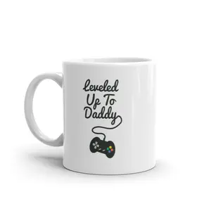 Leveled Up to Daddy Mug Funny Father's Day Video Game Controller Graphic Novelty Coffee Cup - 11oz Funny Coffee Mugs Ceramic Printed Drinkware Cup