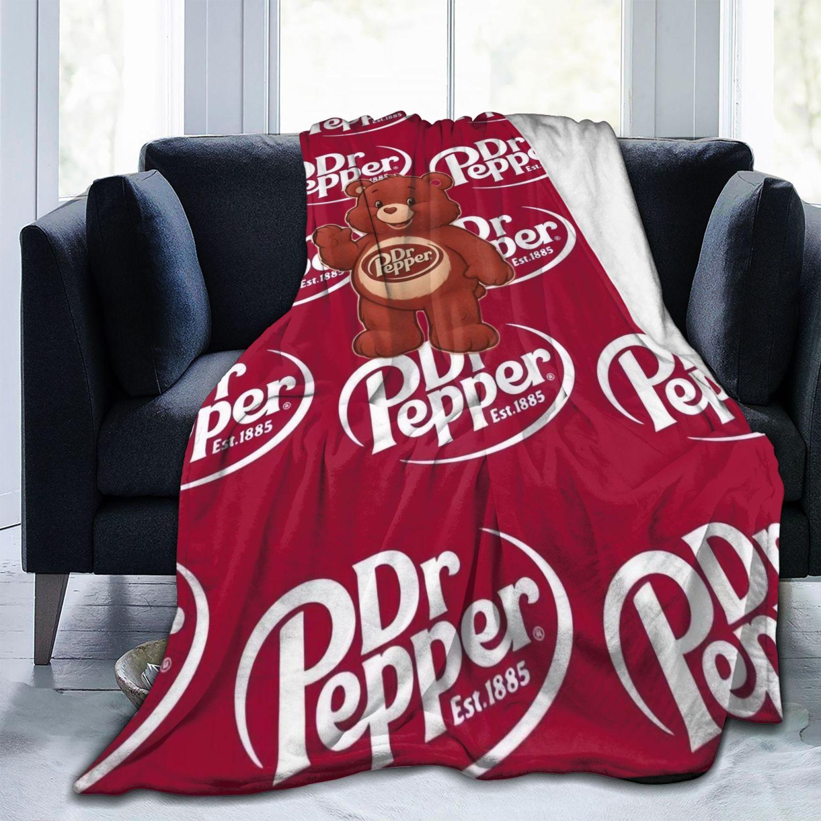 Dr Pepper Care Bear Fleece Blanket, Cute Soda Bear Throw Blanket for Dr Pepper Lovers