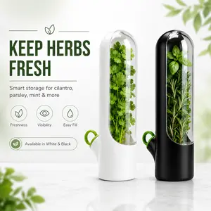 MIUVA Herb Saver & Vegetable Storage for Refrigerator, Fresh Herb Keeper Container with Clear Protective Cover, Water Reservoir Pod for Cilantro, Parsley, Mint, Asparagus, Rosemary, Dill, White / Black