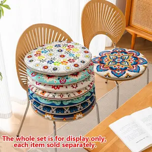 Bohemian Style Round Chair Pad, Ethnic Print Memory Foam Cushion, Non-Slip Thick Soft Rebound, Washable, Home Office Use, All Seasons