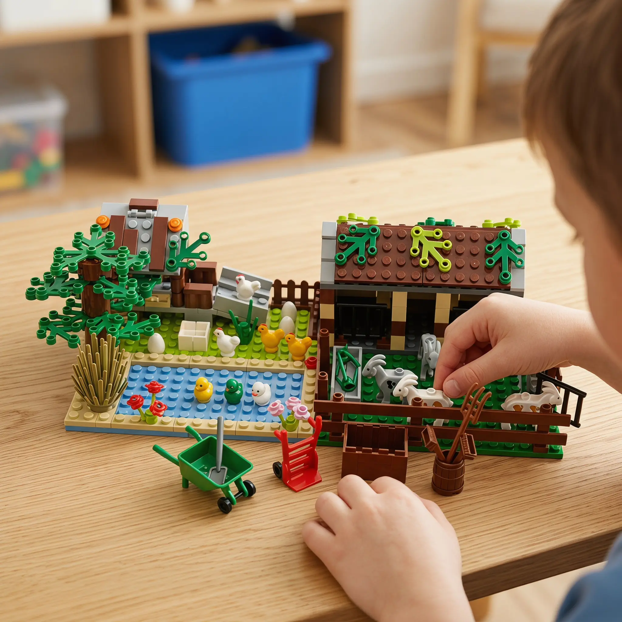 ideamoc Farm Animals Construction Building Blocks Toy Set - Compatible Bricks, Goat/Chicken/Duck Figures, Diorama Kit for 6-8 Years Kids, Animals & Nature Themed, Bricks & Parts for Children Development Gift, Farm Accessories