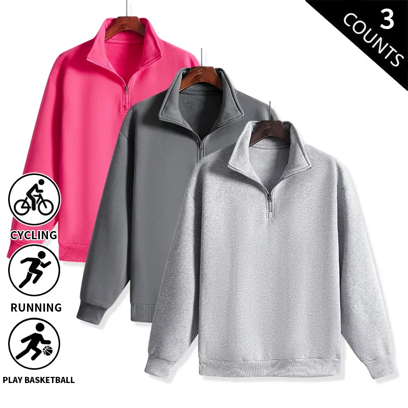 3-Pack Men’s 1/4 Zip Stand Collar Sweatshirts, Loose Fit Long Sleeve Half Zip Pullovers, Casual Everyday Basic Tops