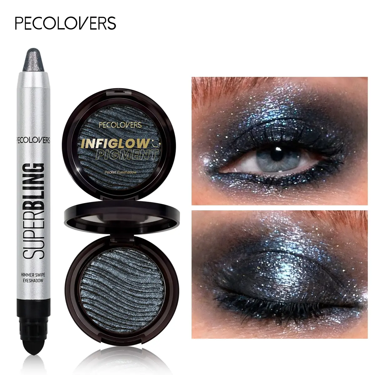 2pcs/set Blue Eye Set, Shimmer Blue Eyeshadow Stick + Matte Blue Single Eyeshadow, Highly Pigmented Blendable, Long-Wear Waterproof, Perfect for Daily & Party