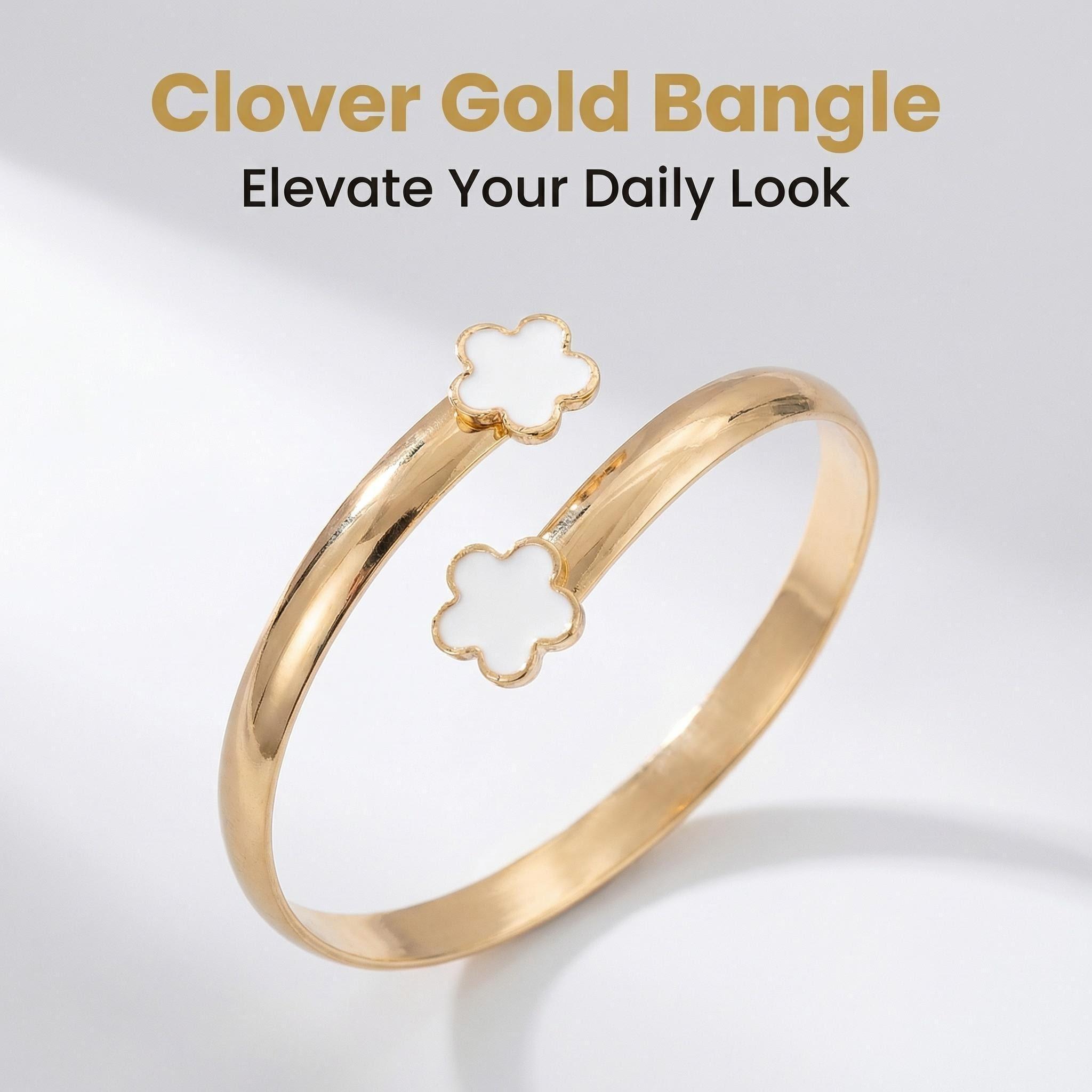 Elegant Five-Leaf Clover Dangle Charm Open Bracelet for Women, Glossy Metal Texture with Bright Luster, White & Black Pendant Options, Ideal Accessory for Commute, Party and Shopping BraceletMetal Cuff Bracelet