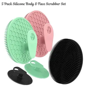 5 Pack Silicone Body & Face Scrubber Set, Exfoliating Shower Brush for Sensitive Skin, Hygienic Loofah Alternative for Women Men