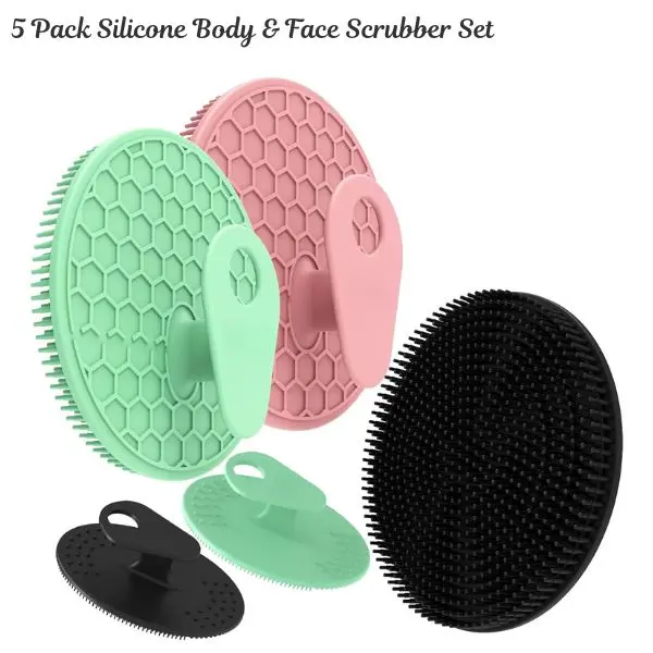 5 Pack Silicone Body & Face Scrubber Set, Exfoliating Shower Brush for Sensitive Skin, Hygienic Loofah Alternative for Women Men