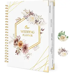 Wedding Planner Book and Organizer for the Bride, 9x12" Wedding Planning Book with 5 Tabbed Sections, Pockets, Checklists, Calendars, Countdown, Metal Corner, Engagement Gifts for Couples, Flower