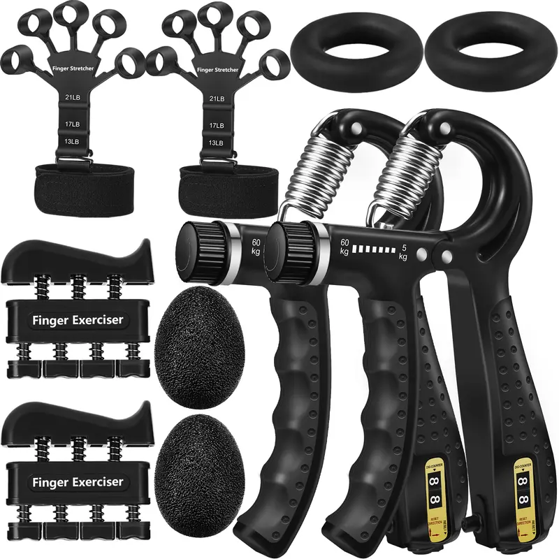 10Pc Unisex Compact Grip Strength Training Set - Adjustable Resistance Handgrip, Finger Exerciser, Finger Stretcher, Forearm Strengthener Rings, Stress Relief Balls for Fitness Enthusiasts, Injury Recovery, Home Strength Training