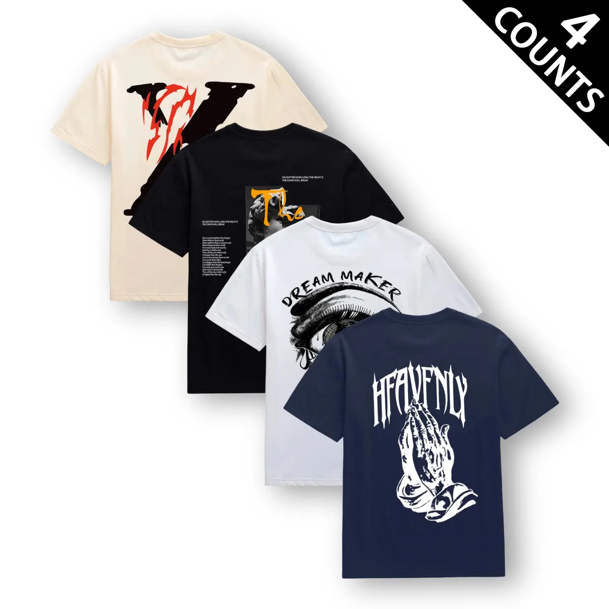 4-Piece Men's Graphic Tee Set, Chic Streetwear Style Basic Short Sleeve Round Neck Shirts, Breathable for Casual Wear, Tshirt, Men's T Shirts, Male Clothing, Assorted, Mens Clothing, Streetwear Clothing, Men’s Clothes