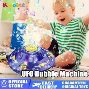 Electric Flying Disc Bubble Machine, Rotating Bubble Gun, Automatic Bubble Blower with Light, Outdoor Game Obstacle Course